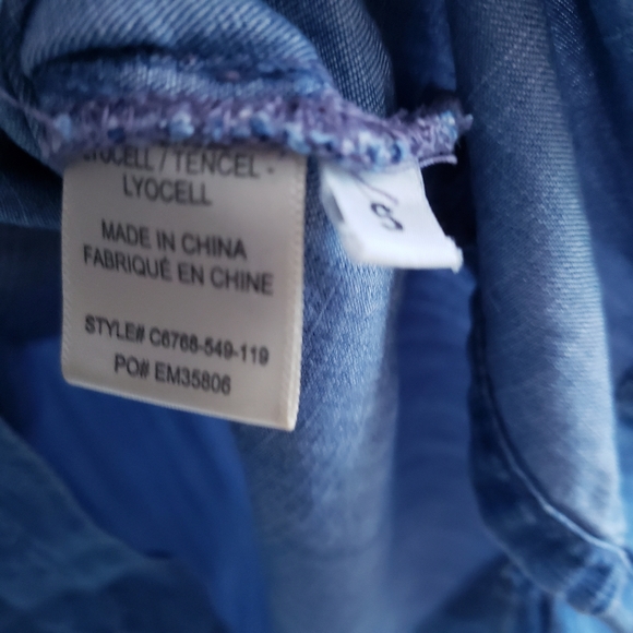 Anthro Cloth & Stone Chambray Off Shoulder mini Dress Small tencel Lyocell - Picture 7 of 7